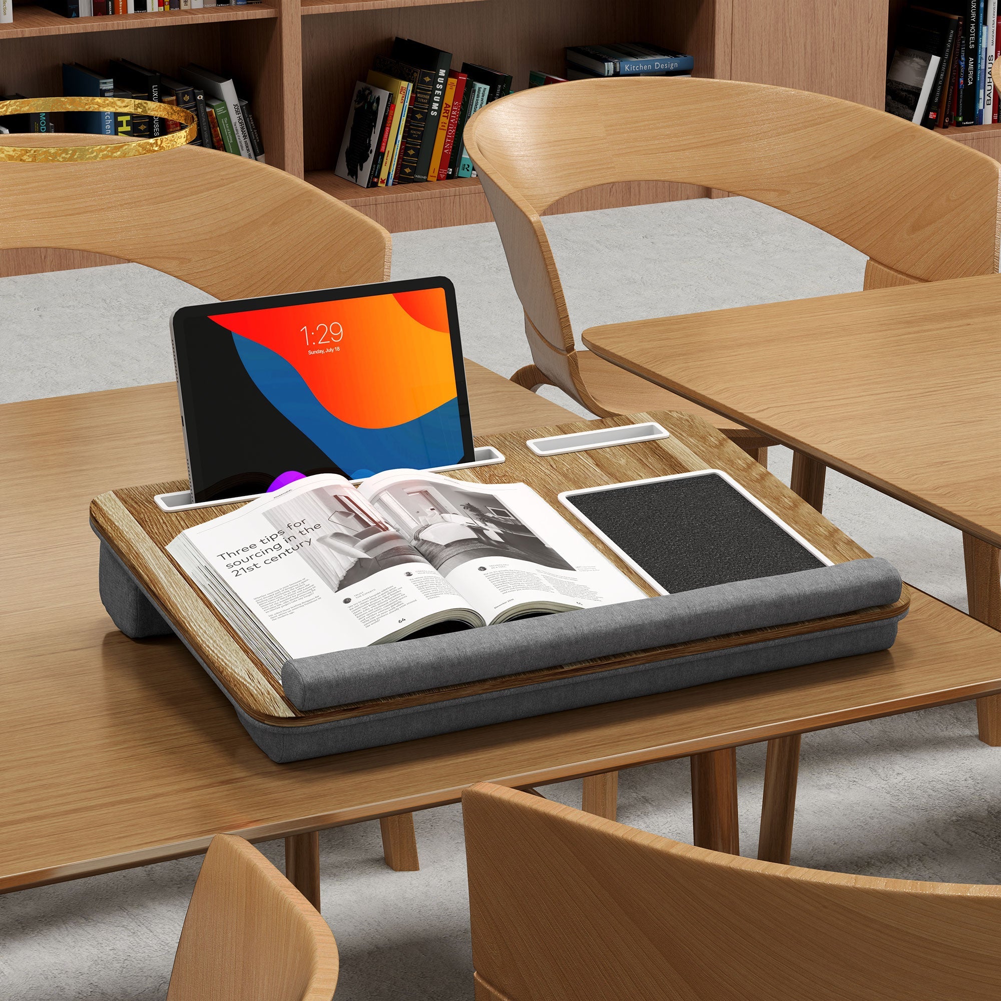 Supporto per PC Portatile Laptop da 15.6" Slot per Tablet e Smartphone e Tappetino Mouse Rovere