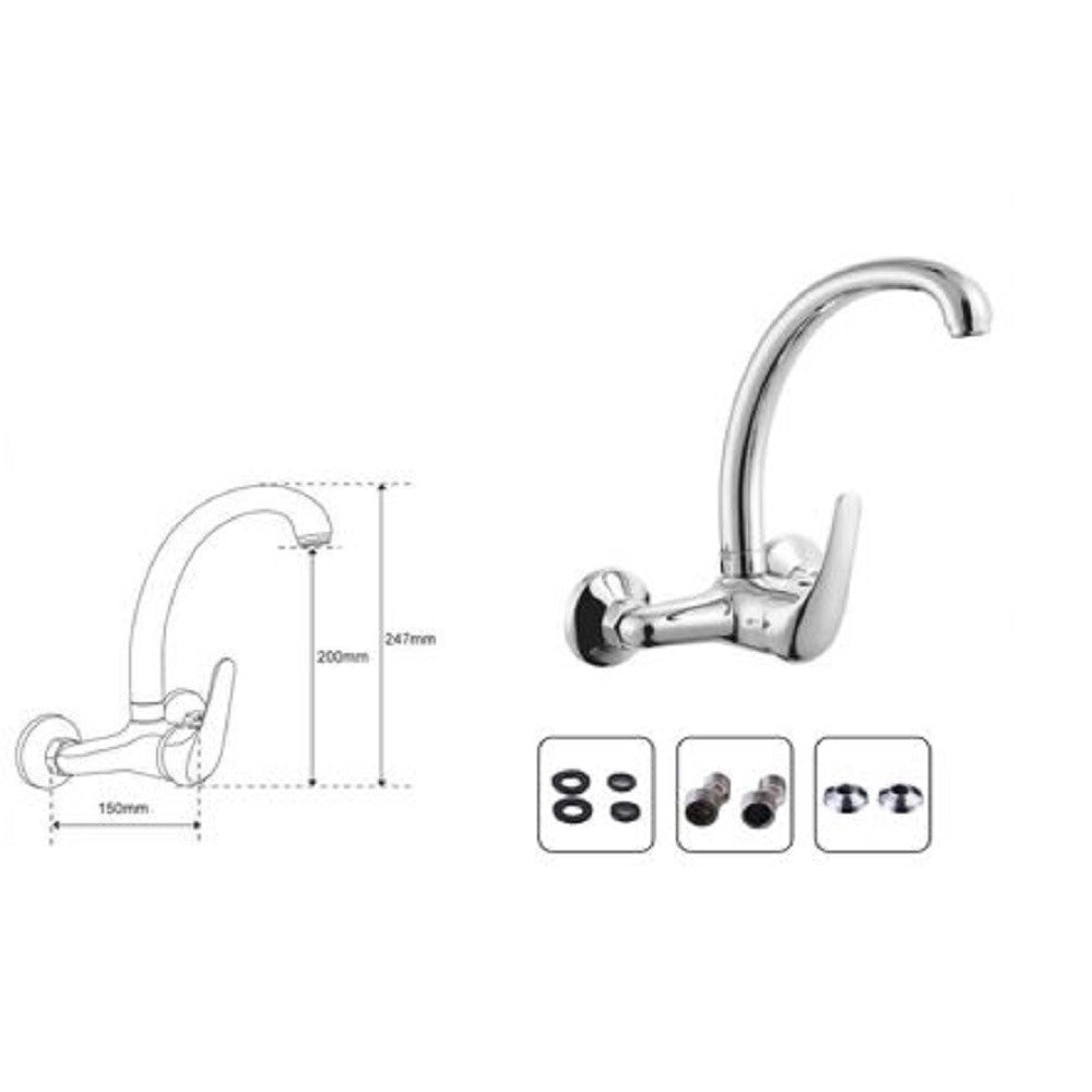 Trade Shop - Miscelatore Rubinetto A Parete Monocomando Per Cucina Lavabo Bari 69411 -