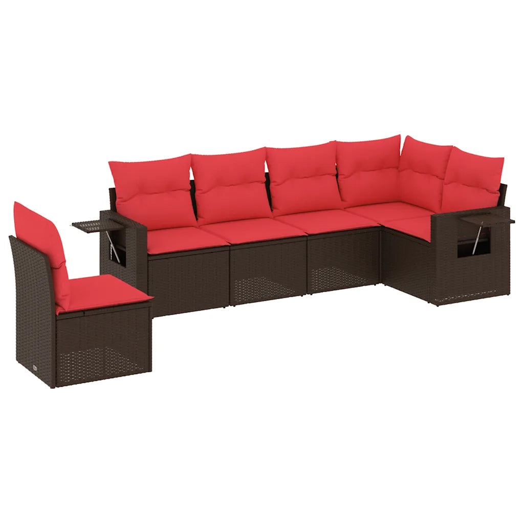 Set Divani da Giardino 6 pz con Cuscini Marrone in Polyrattan 3220233