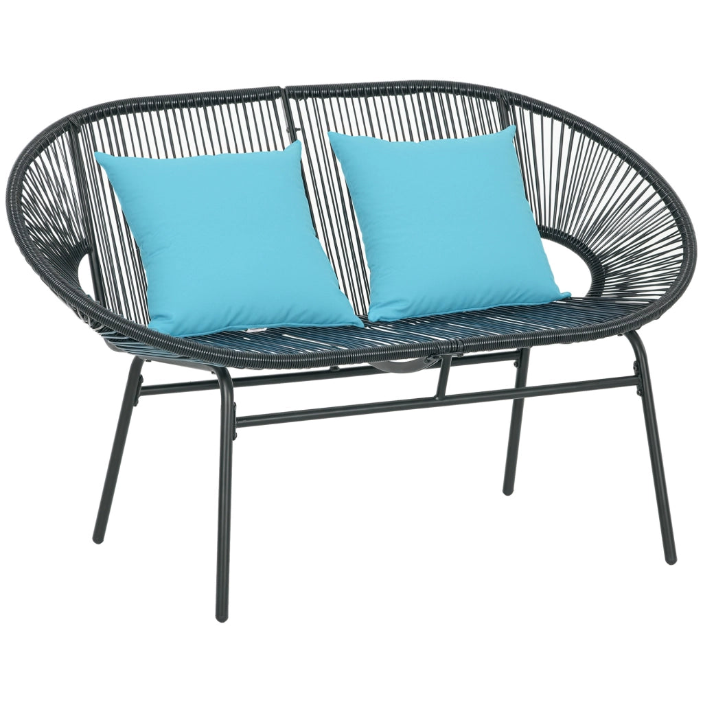 Divano da giardino 2 posti in metallo e corda con 2 cuscini ¨C zephmum ¨C nero 132x72x83 cm