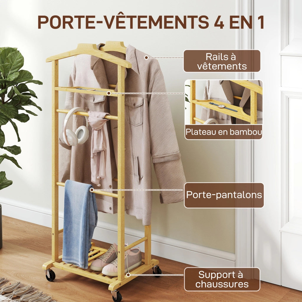 Appendiabiti su ruote in bamb¨´ con doppio attaccapanni ¨C zephmum ¨C 47x33.7x105.5 cm