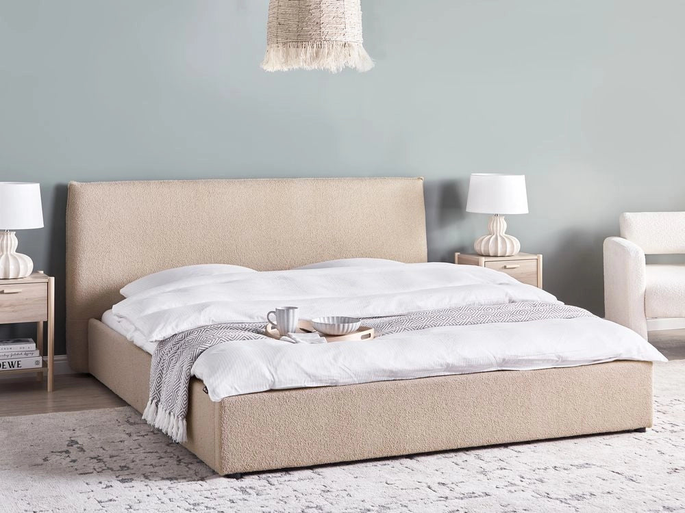 Letto matrimoniale ad acqua in bouclè tortora 180 x 200 cm stile classico minimalista