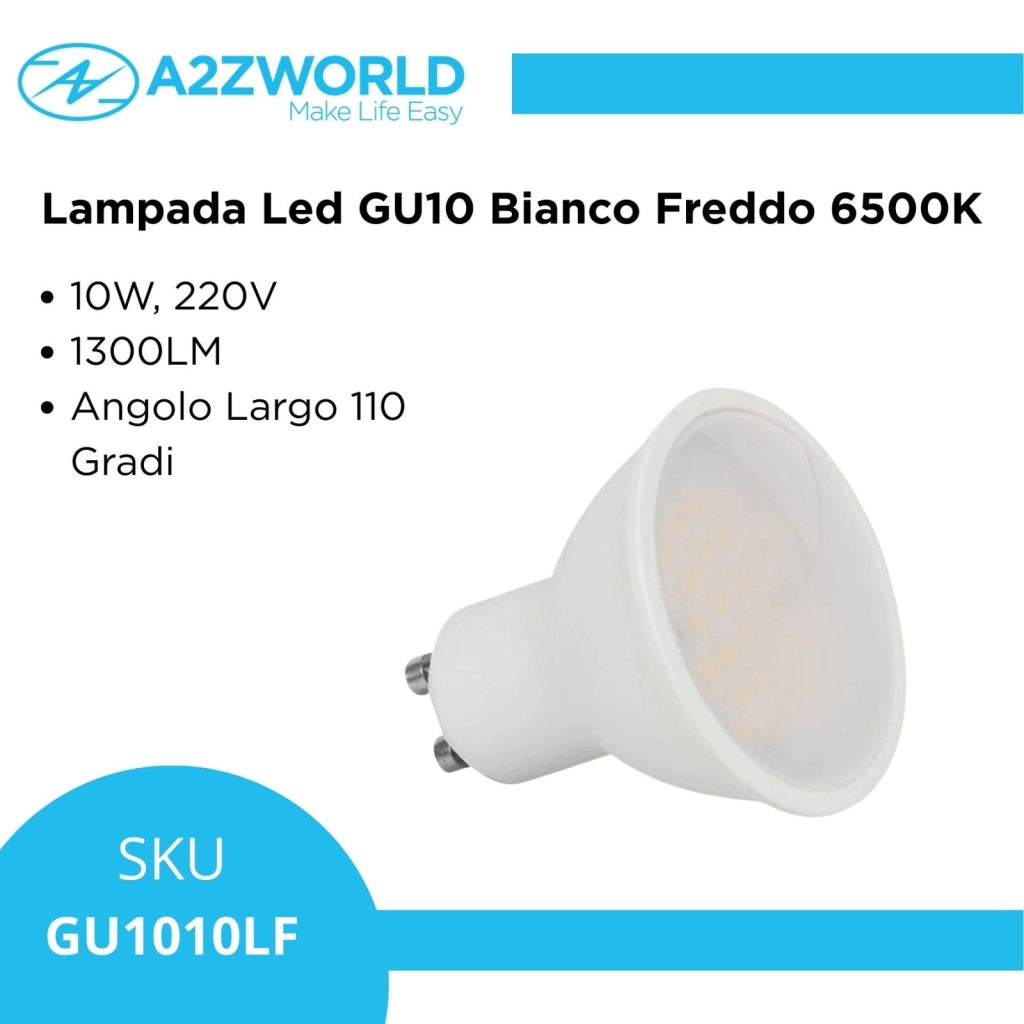 Lampada Led GU10 10W 1300LM Angolo Largo 110 Gradi Bianco Freddo 6500K 220V D50X58mm