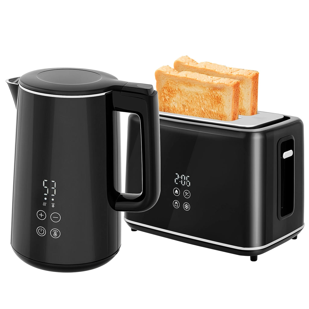 Set cucina con bollitore e tostapane ¨C zephmum ¨C 7 livelli tostatura, acciaio inossidabile, plastica, nero