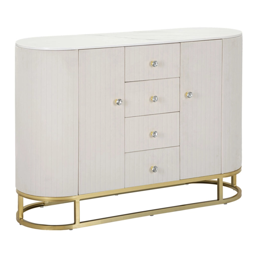 Mobile Montpellier crema in velluto con cassetti e gambe dorate — 120x40x85 cm
