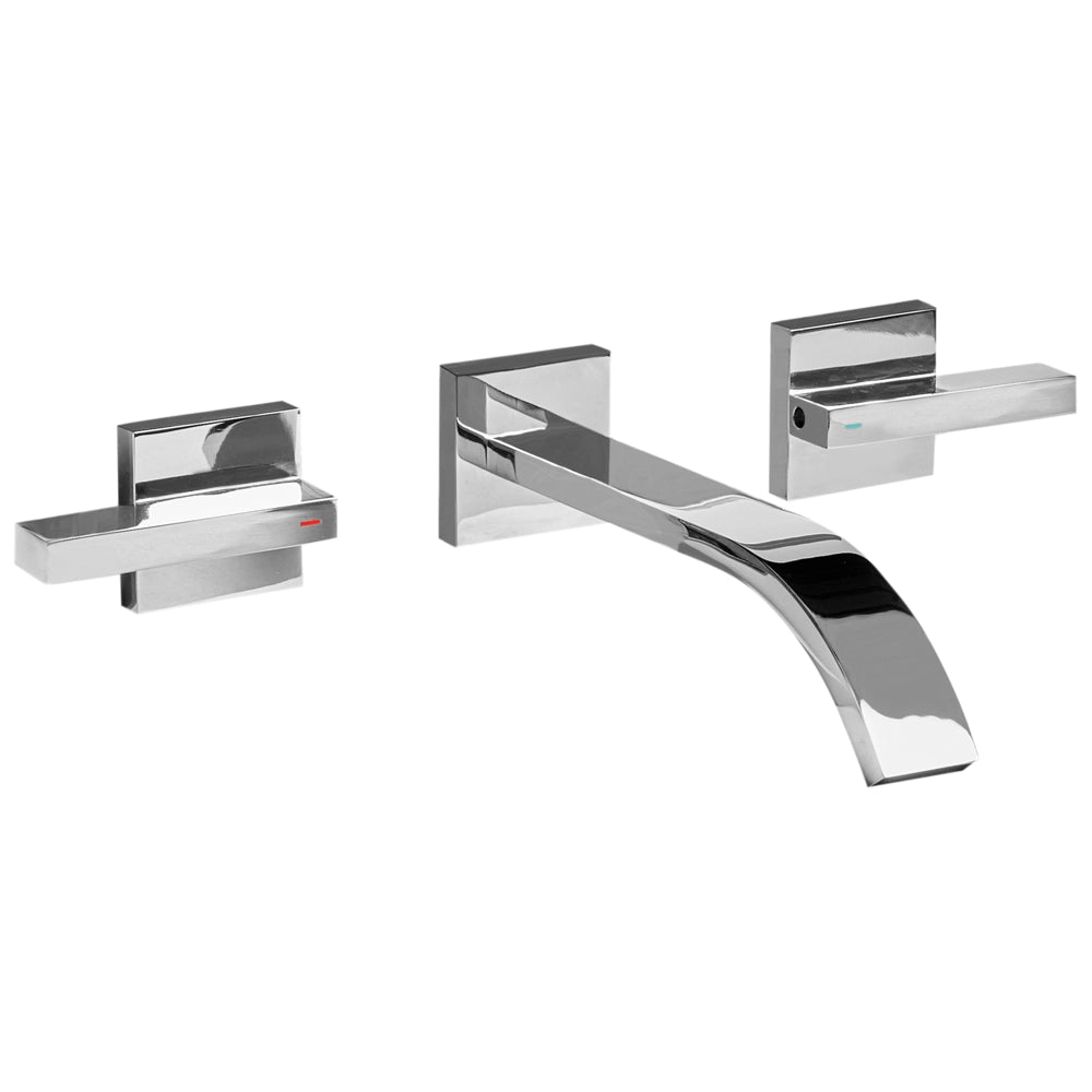 Rubinetto Miscelatore per lavabo a parete in ottone argentato 3 fori per rubinetti doppia leva
