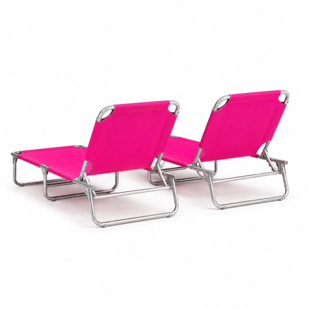 Coppia Di Sedie Sdraio Pieghevoli Prendisole Schienale Regolabile Reclinabile Struttura In Metallo Per Spiaggia Giardino Mare Piscina Senza Tettuccio 187 x 53 x 24 Cm Rosa