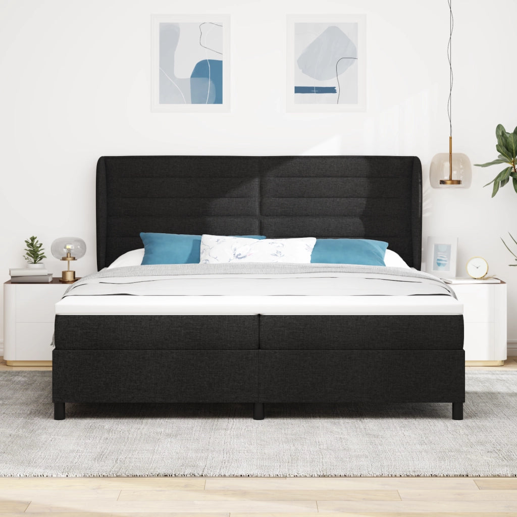 Letto Box Spring con Materasso Nero 200x200 cm Tessuto