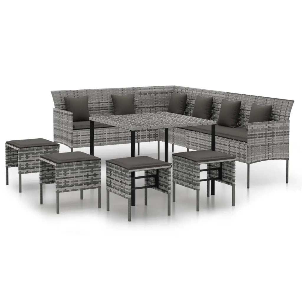 Set da Pranzo da Giardino 6 pz con Cuscini in Polyrattan Grigiocod mxl 124474