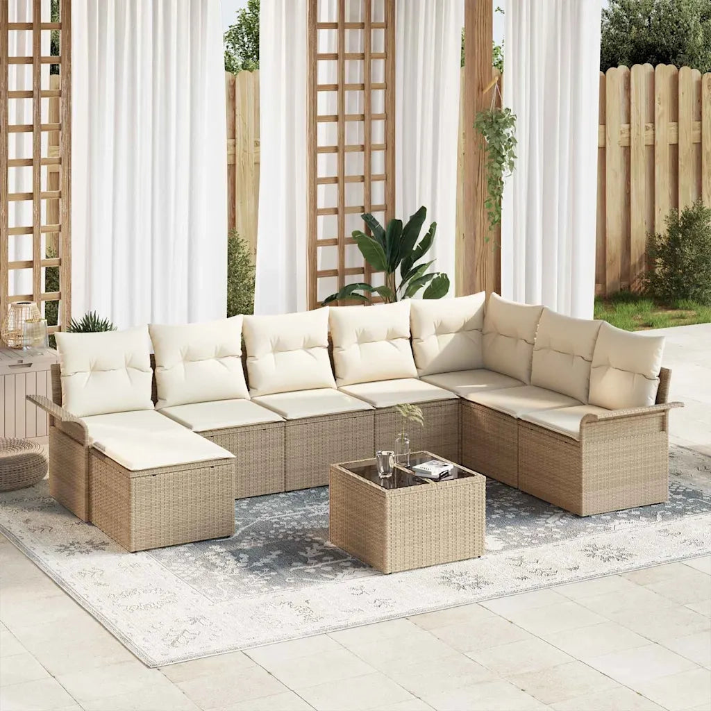 Set Divano da Giardino con cuscino 9 pcs Beige polyrattan 3345491