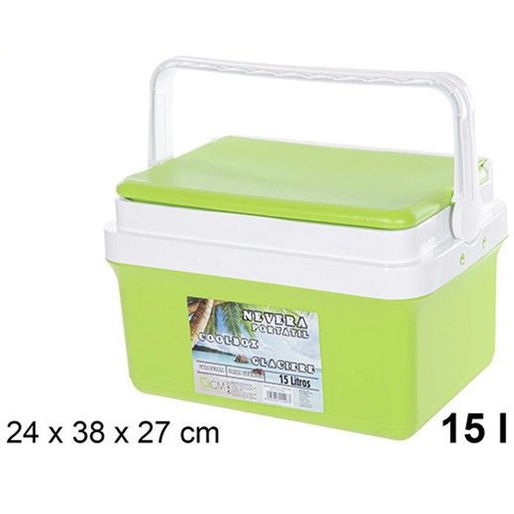 Trade Shop - Frigo Borsa Termica Frigorifero Portatile Con Coperchio Piatto Da 15 Lt Con Maniglia - Verde Chiaro