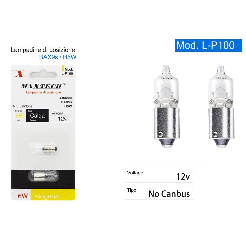 Trade Shop - Lampadine Di Posizione Bax9s H6w 12v 6w Auto Luce Calda Alogena No Canbus L-p100 -