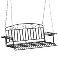 Panchina Sospesa a 2 Posti, Dondolo da Giardino in Metallo, 137L x 58l x 52H cm, Nero