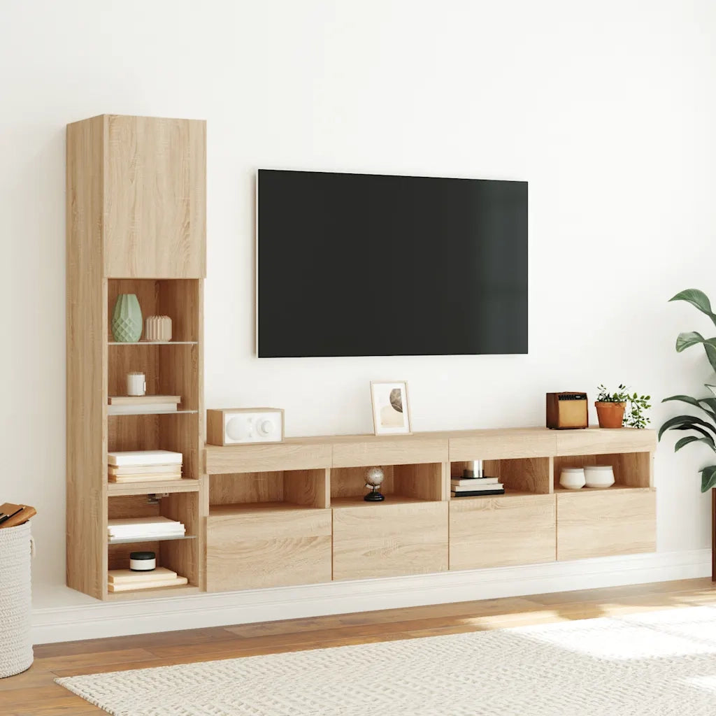 Mobili TV a Muro con LED 4pz Rovere Sonoma Legno Multistrato 3216713