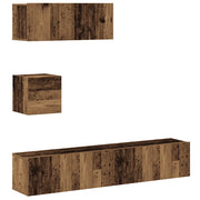Set Mobile TV 4 pz | Armadietto TV | Mobile Porta TV Montato a Parete Legno Antico in Truciolato