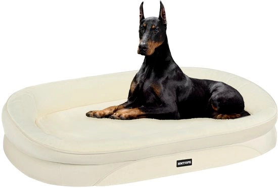 Letto per cani ortopedico, canile quadrangolare con cuscino per collo, fondo antiscivolo, rimovibile e lavabile, per grandi cani, 122 x 90 x 19 cm, beige