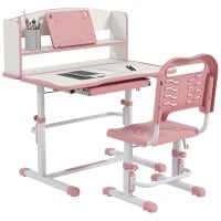 Set Scrivania per Bambini con Sedia Regolabile in Altezza e Piano Inclinabile, Età 6-12 Anni, Rosa