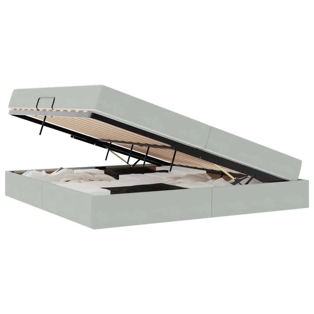 Letto con contenitore e materasso Grigio chiaro 200 x 200 cm