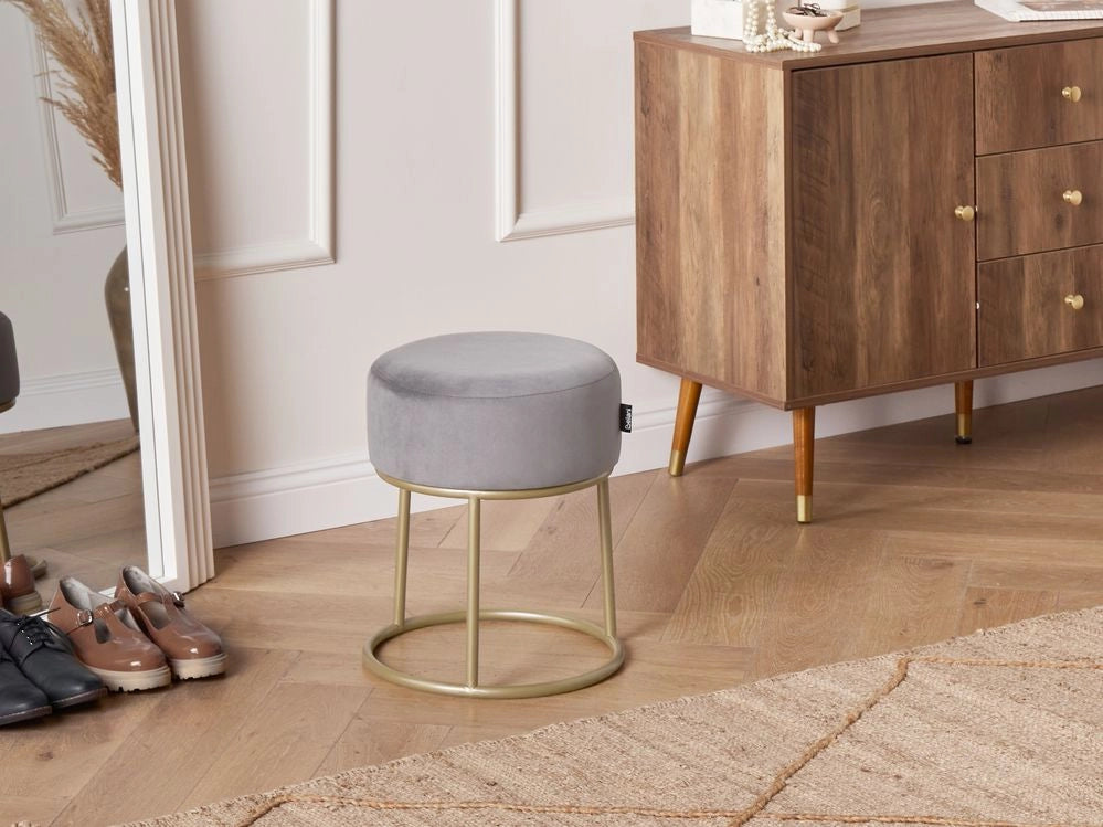 Poggiapiedi Velluto Grigio con Base in Metallo dorato Glam Modern