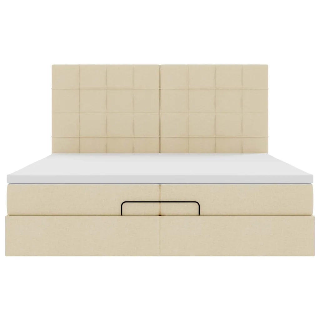 Struttura Letto Pouf con Materassi Crema 200x200 cm in Tessuto 3314036