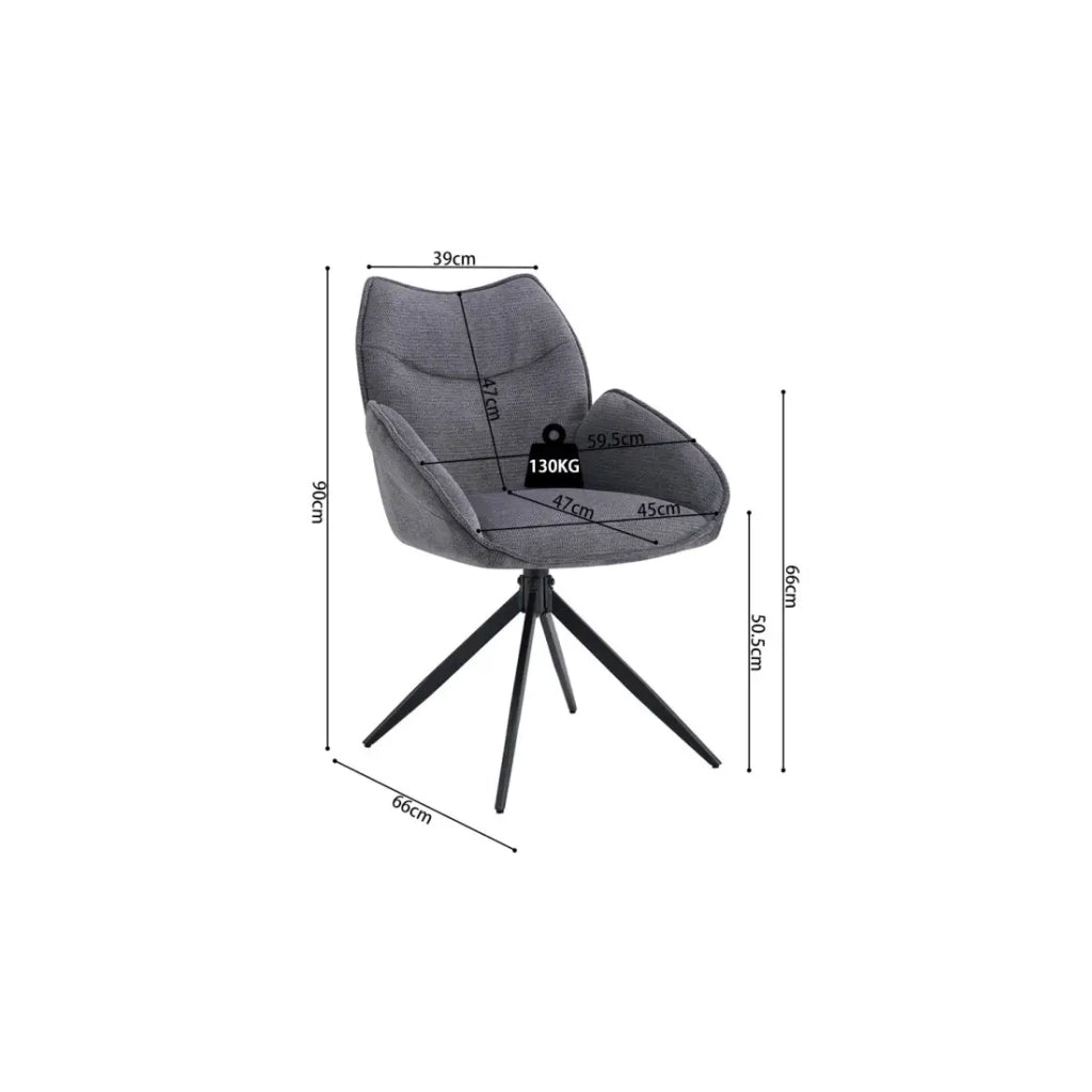 Sedia da pranzo girevole MOOREA - Tessuto grigio scuro - Piedi in metallo nero - Altezza 90 cm - Stile design/industriale
