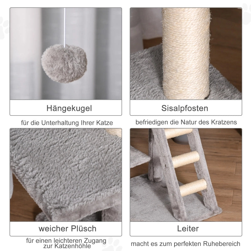 TIRAGRAFFI per gatti 120 cm con grotta, piattaforme e scala, grigio chiaro