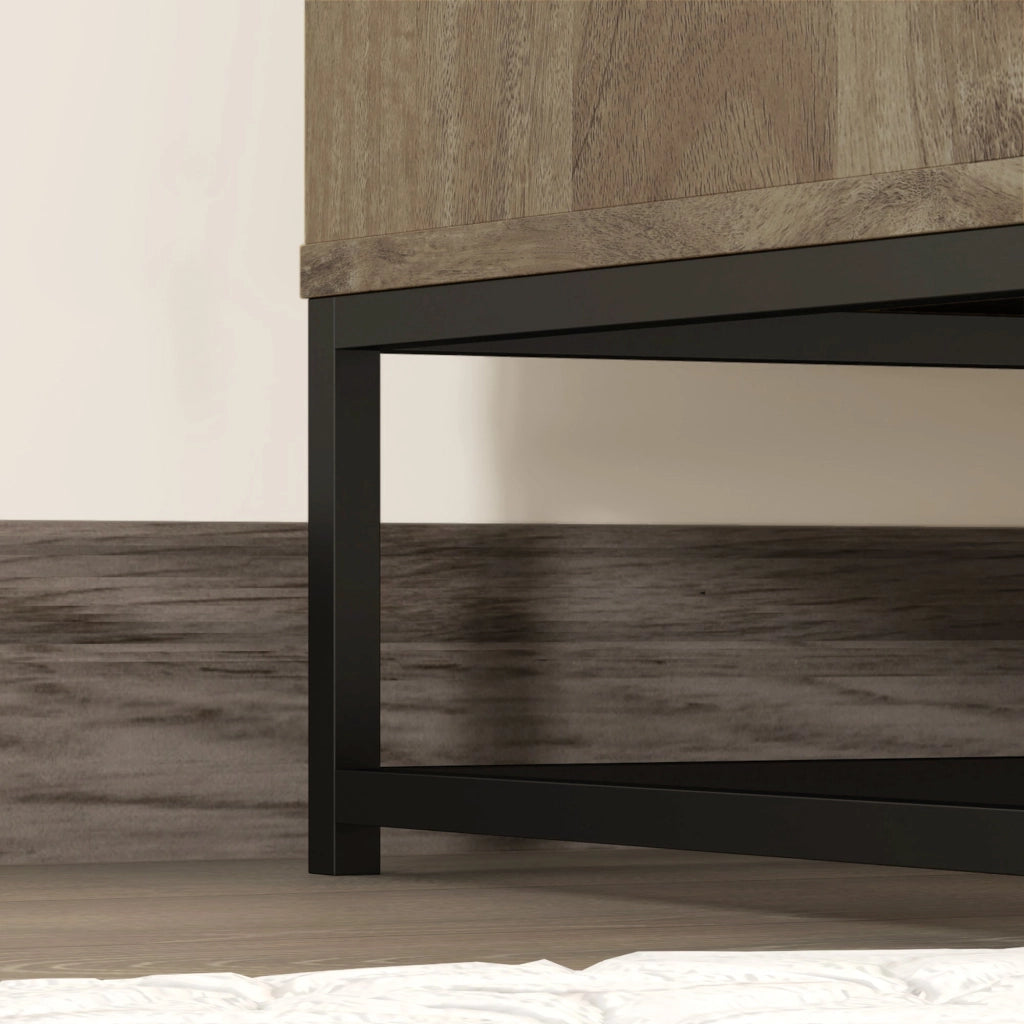 Credenza Mobile Basso Multiuso 80x40x78 cm in Legno e Acciaio Marrone e Nero