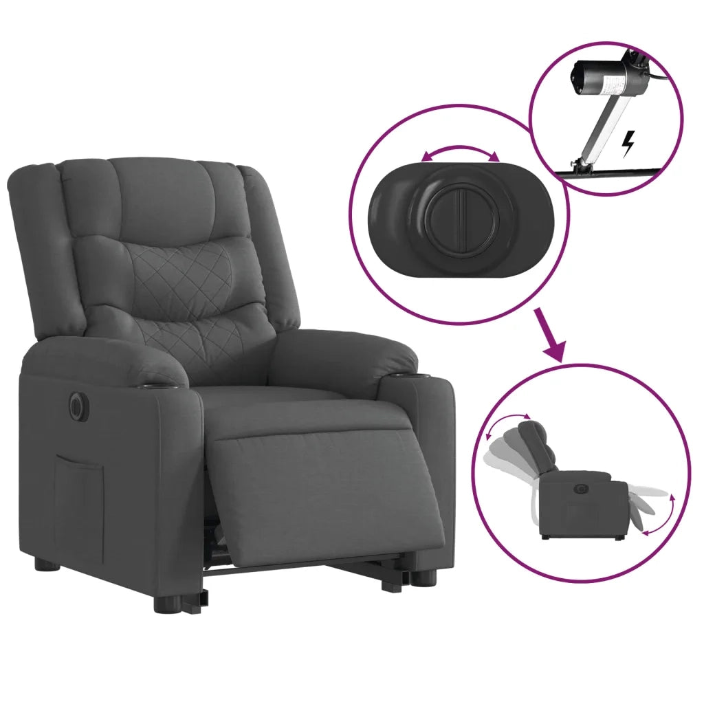Poltrona Alzapersona Reclinabile Elettrica Grigio Scuro Tessuto 3206580