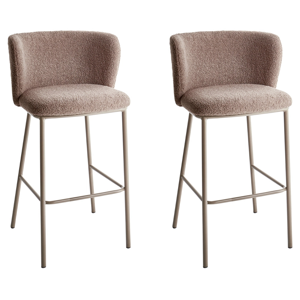 Set di 2 sedie da bar moderne in bouclé marrone Schienale curvo Gambe nere Sala da pranzo moderna Cucina
