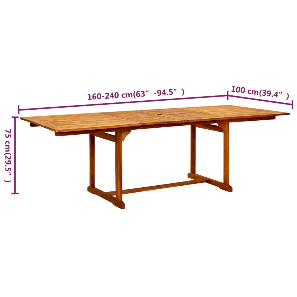 Tavolo da Pranzo per Esterni (160-240)x100x75cm Massello Acacia 316566
