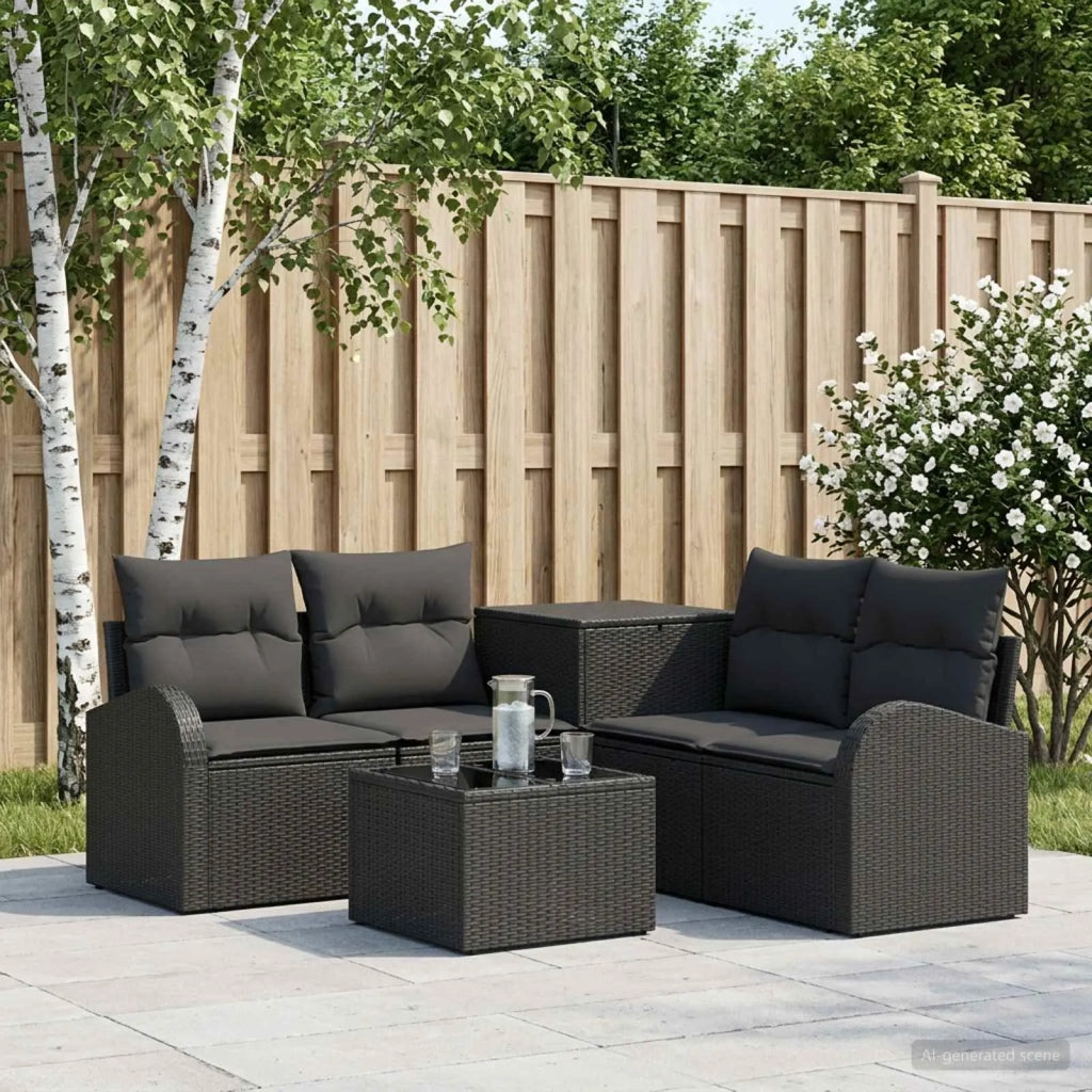 Set di divani 6 pz Nero Rattan sintetico e Acciaio 3447175