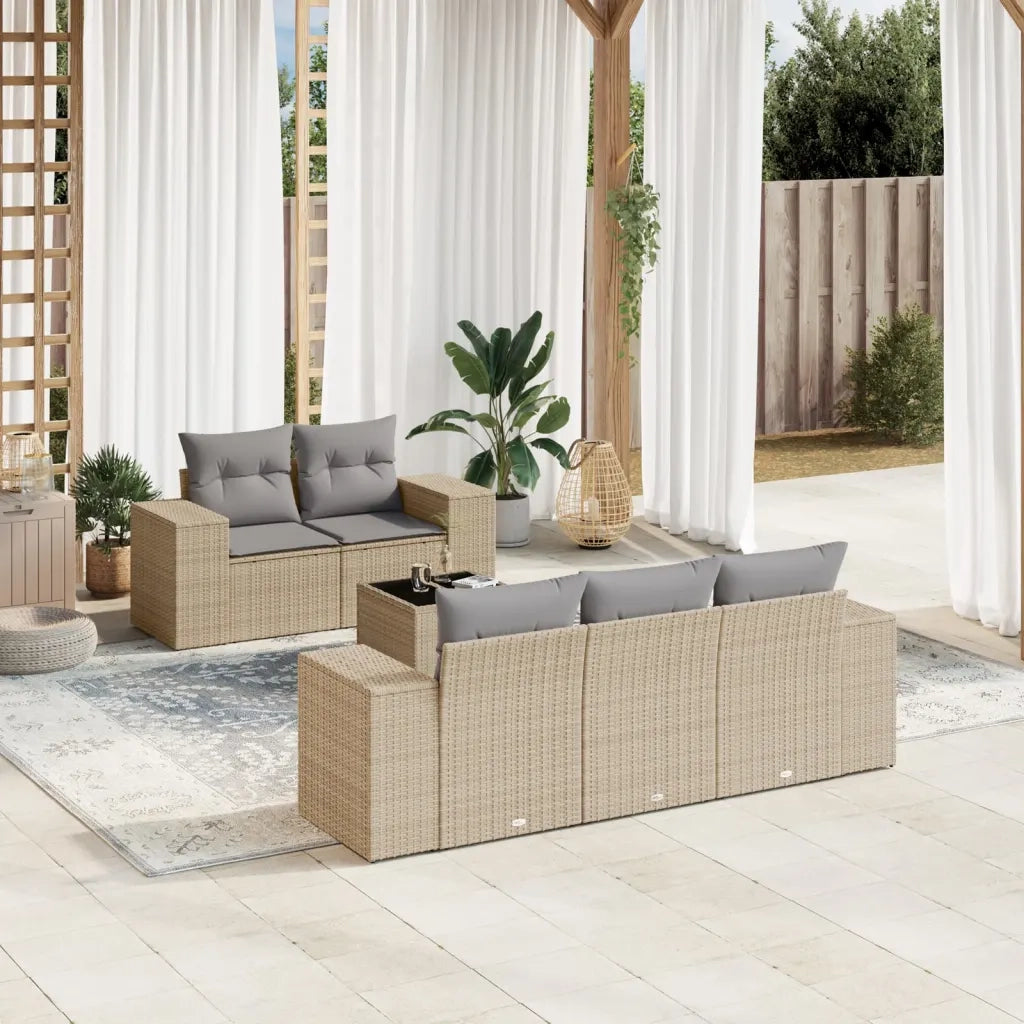 Set Divano da Giardino 6 pz con Cuscini Beige in Polyrattancod mxl 92174