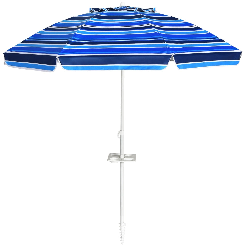 Ombrellone 2,2m da spiaggia con protezione solare UPF50+ inclinato, Ombrellone portatile da esterno Blu