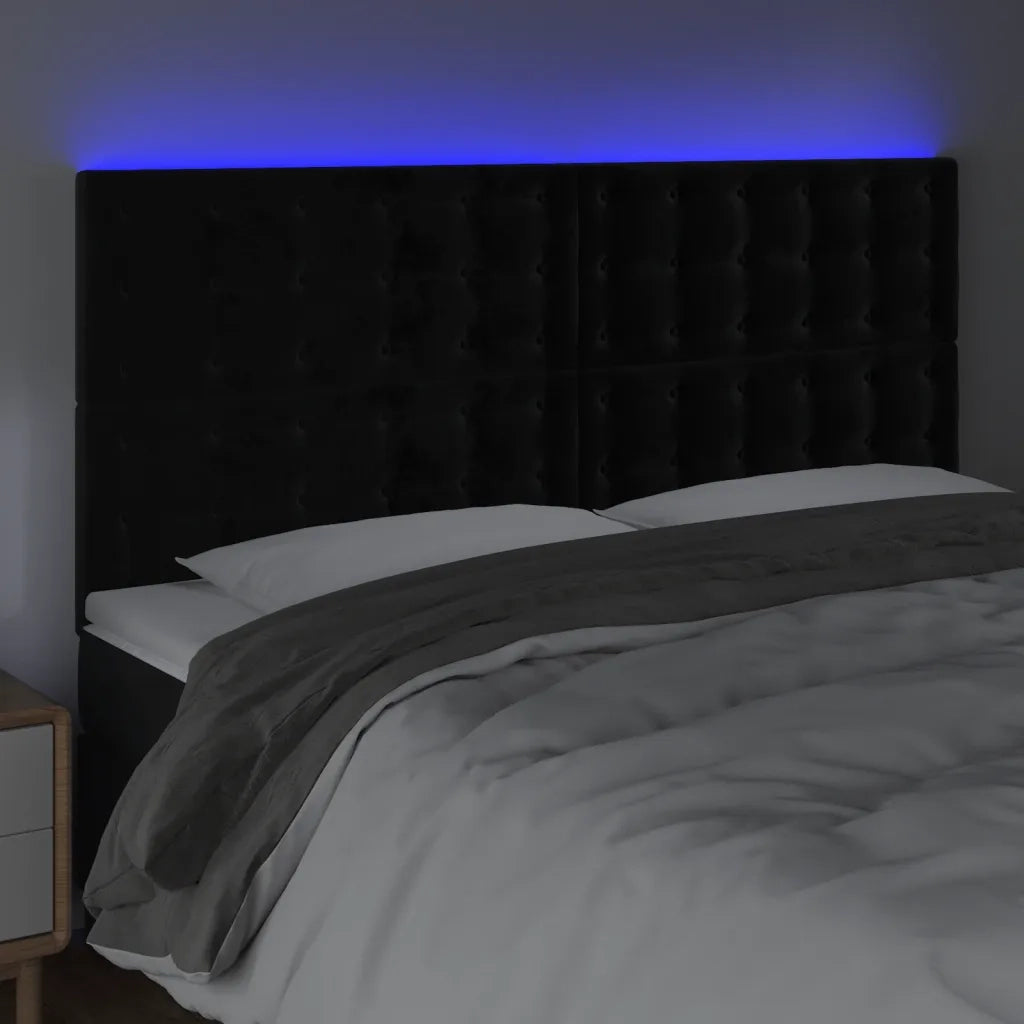 Testiera a LED Nera 160x5x118/128 cm in Velluto 3122914