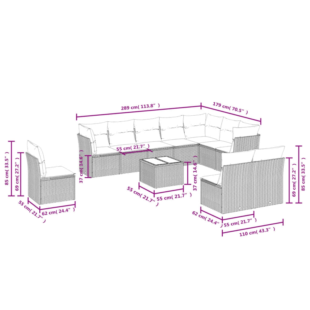 Set Divani da Giardino 11 pz con Cuscini Beige in Polyrattancod mxl 111984