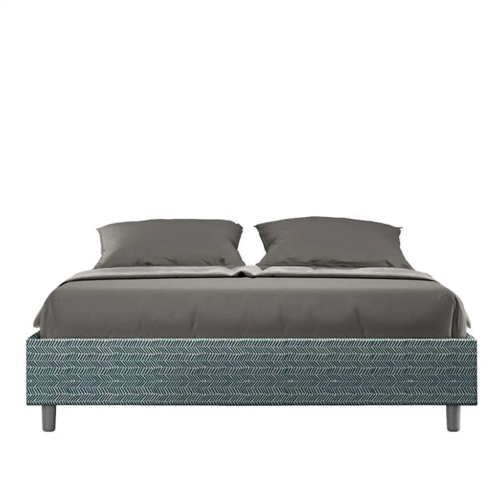 Letto matrimoniale contenitore imbottito 160x210 tessuto Aragona 8 blu Azelia