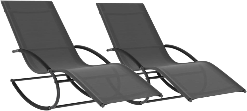 Set di 2 sedie a Dondolo da Giardino Malawi in Tela Grigia e Grigio Antracite