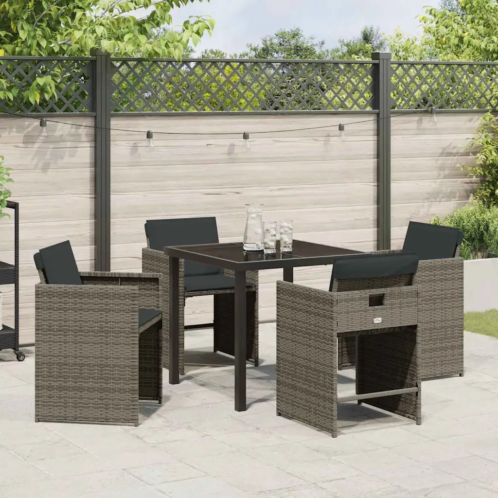 Set da Pranzo per Giardino con cuscino 5 pcs Grigio polyrattan