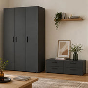 Armadio Camera da Letto Randazzo, Guardaroba 3 Ante Appendiabiti, 111x52 cm Nero Antracite