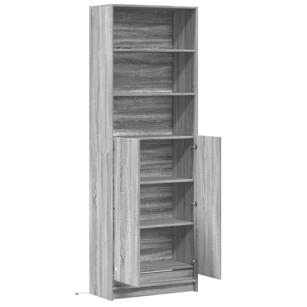 Credenza con LED-Buffet-Armadio da cucina Grigio Sonoma 69x32,5x200 cm in Truciolato