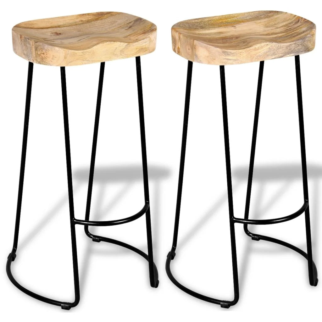 Set di due sgabelli da bar di design 2 pezzi in legno massello di mango 1202061