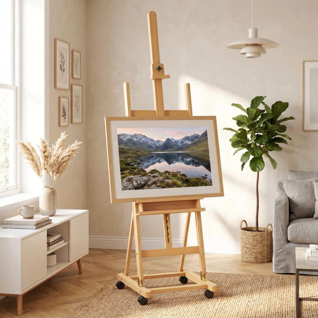Cavalletto Pittura Pieghevole 50,5x53x178-238 cm con Ruote in Legno di Faggio