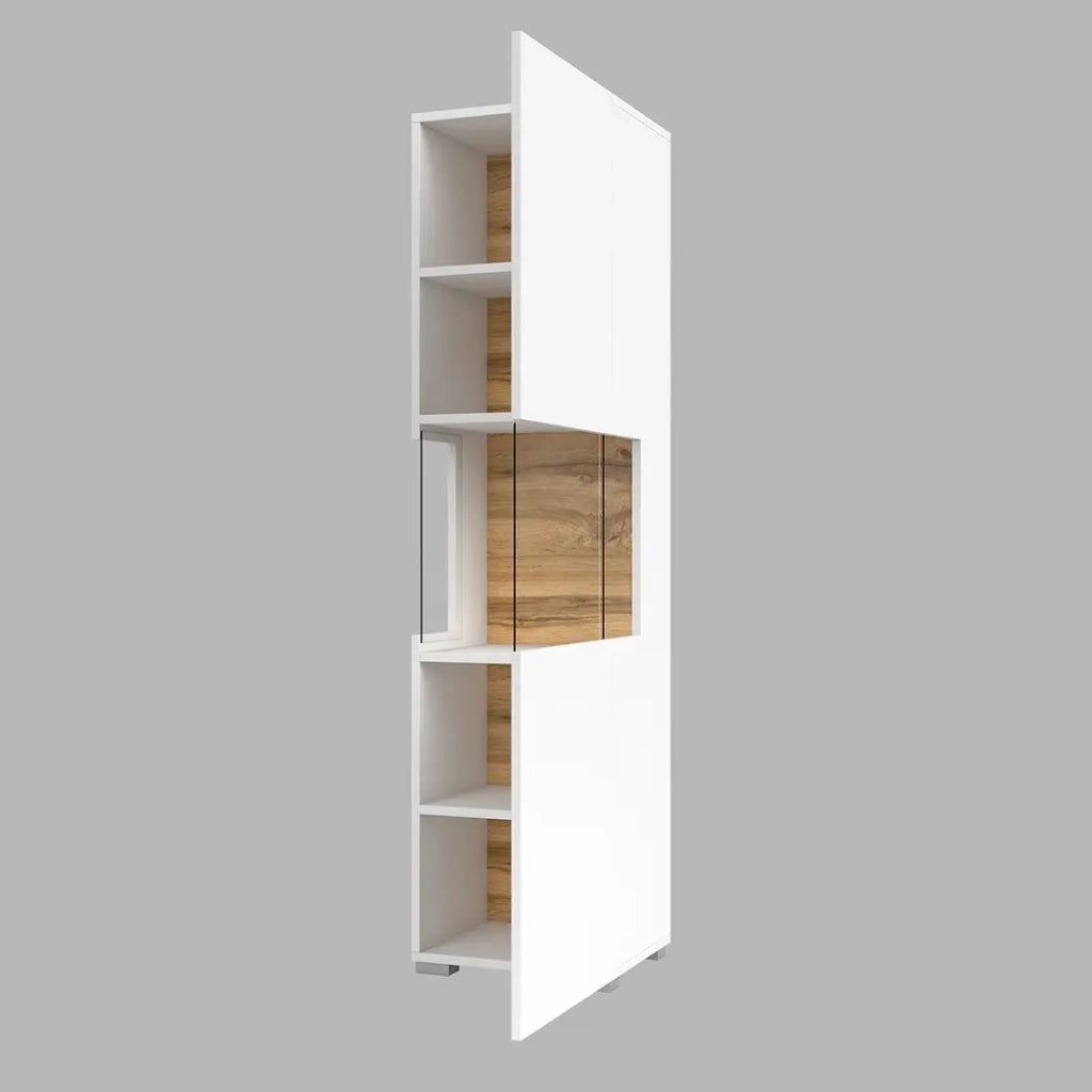 Vetrina 1 porta parzialmente vetrata collezione EVA. Colore bianco e rovere.