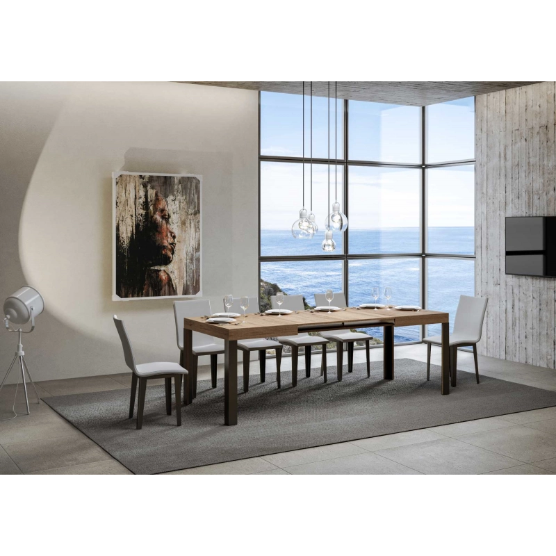 Tavolo allungabile 90x140/244 cm Linea telaio Antracite - Quercia Natura