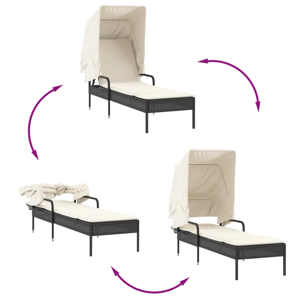 vidaXL Lettini Prendisole 2 pz con Baldacchino e Tavolino Polyrattan