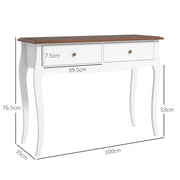 TAVOLO CONSOLLE MODERNO CON 2 CASSETTI IN LEGNO, 100X35X76.5 CM, BIANCO E MARRONE SCURO
