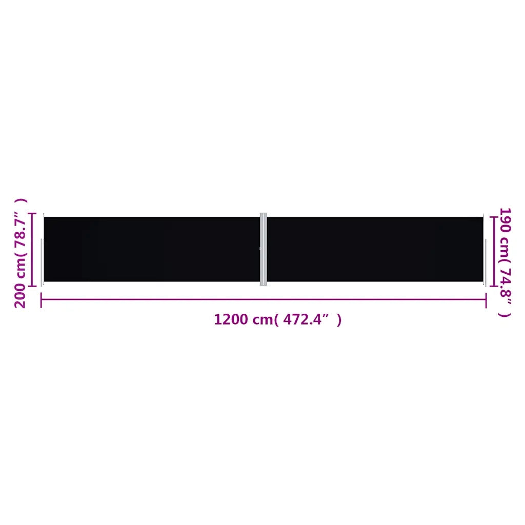Tenda da Sole Laterale Retrattile-Tenda parasole per balcone per giardino Nera 200x1200 cm 722739