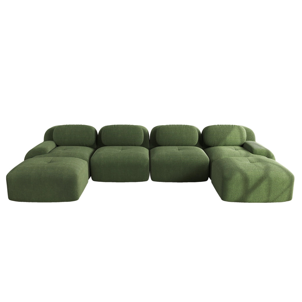 divano angolare modulare con design ergonomico e base antiscivolo in velluto a coste verde