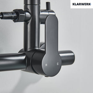 JULIE | Rubinetto miscelatore gastronomia a parete nero | professionale da cucina in acciaio inox con doccetta|Acqua rubinetto ristorante  bocca alta