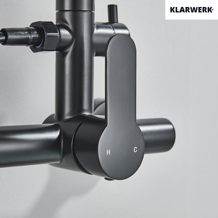 JULIE | Rubinetto miscelatore gastronomia a parete nero | professionale da cucina in acciaio inox con doccetta|Acqua rubinetto ristorante  bocca alta